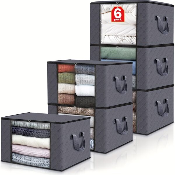 Large Capacity 3-Pack Foldable Grey Woven Fabric Storage Bins - Ideal for Home, Bedroom, Dorm, Spa Wardrobes - No Electricity Needed - Image 4