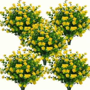 8 Bundles UV Resistant Artificial Vine Shrubs - Realistic Yellow Flowers & Green Leaves, Durable Plastic Faux Greenery for Outdoor/Indoor Home Office Wedding Party Decor, No Maintenance Summer Holiday Decoration, Artificial Outdoor Flowers