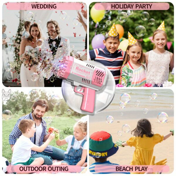 40-Hole Kids Bubble Blower Machine with LED Lights - Portable Electric Bubble Gun for Outdoor Parties, Birthdays, Boys & Girls (Pink/Blue, Battery-Powered, No Solution Included), Kids Party Favors | Vibrant Design | Colorful Toy - Image 20