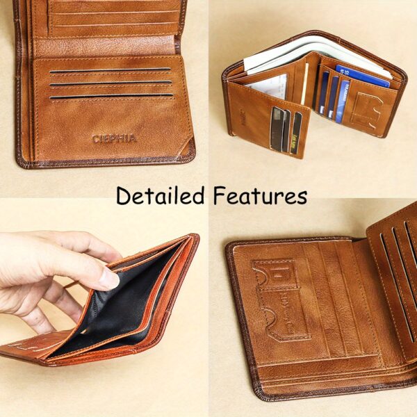 1pc CIEPHIA Vintage Genuine Leather RFID Blocking Wallet for Men - Slim, Multi-Functional ID & Credit Card Holder, Deep Brown with Embossed Logo, Ideal Gift for Valentine's Day - Image 28