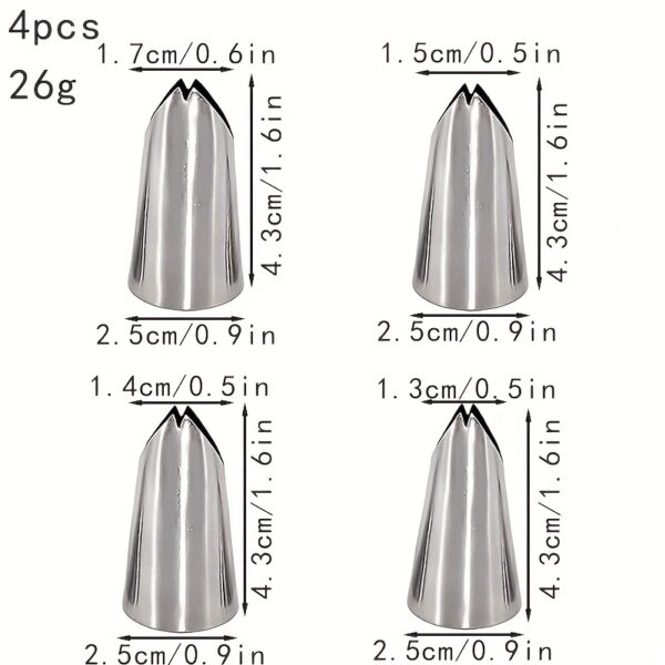 Stainless Steel Medium Size 4pcs Icing Nozzles - 0.5/0.6inch Piping Tips for Cake Decorating, Home Kitchen, and Bakery - Kitchen and Baking Supplies - Image 6