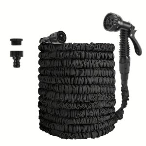 3X Telescopic Heavy-Duty Rubber Garden Hose with High-Pressure Water Gun - 3/4 Inch All-Season Outdoor Hose for Car Wash, Lawn Care & Yard Work, Includes European Thread Adapter