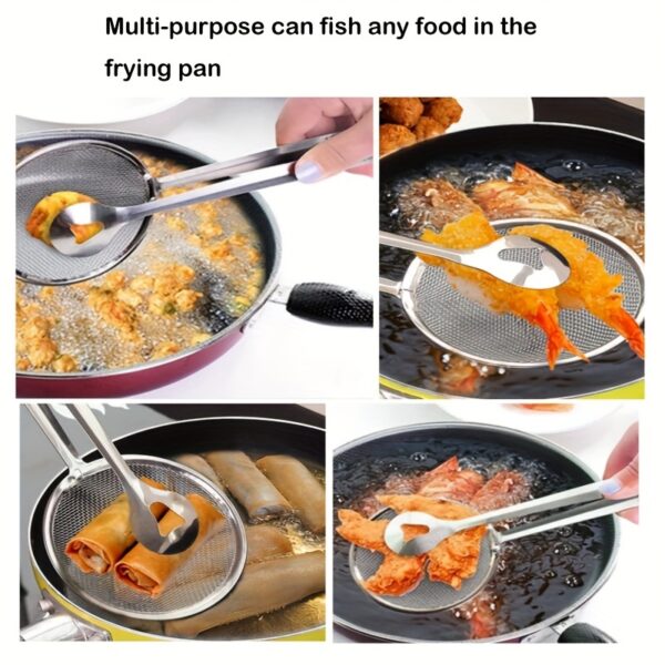 1pc Stainless Steel Frying Oil Filter Clamp & Strainer Spoon - High-Temperature Resistant Kitchen Colander for Efficient Oil Draining, Ideal for Cooking & Frying - Image 3