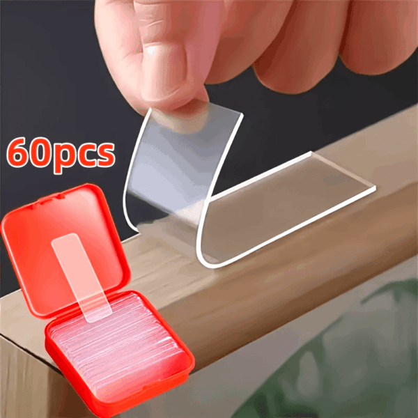 60-Piece Multipurpose Double-Sided Adhesive Tape Set - Clear, Removable, Waterproof Mounting Strips for Hanging Decor, Couplets, Photos & Clocks - Image 8