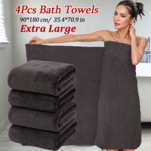 4pcs Large Bath Towels, 90*180cm/35.4*70.9in, 350GSM, Microfiber Material, Soft and Comfortable, Good Water Absorption, Bathroom Supplies, Suitable for Fitness, Bathroom Shower, Hotel, Multiple-scenario Availability, Multi-color Option, Wash Cloths