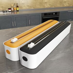 Dual-Action Fresh Wrap Dispenser & Cutter – Multi-Purpose Kitchen Sealer for Plastic, Tin Foil, Baking Paper & Wax Sheets – Reusable Packaging Machine with Orange Accents – Sleek White & Black Design, Kitchen Packaging Tool | Sleek Appliance Design | Dura