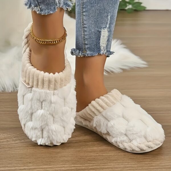Cozy & Chic Women's Winter Plush Slippers - Soft, Warm Indoor Comfort with Non-Slip PVC Sole, Cream Cuff Detail, Hand Washable - Perfect for Home Relaxation - Image 2