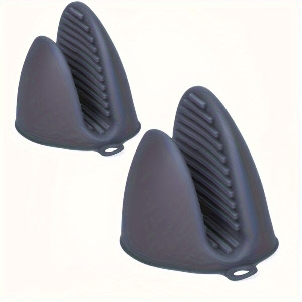 2pcs Black Silicone Oven Mitts - Heat Resistant, Textured Grip Pot Holders with Hanging Loop for Kitchen - Ideal for Cooking & Baking, Oven Mitts And Pot Holders - Image 2