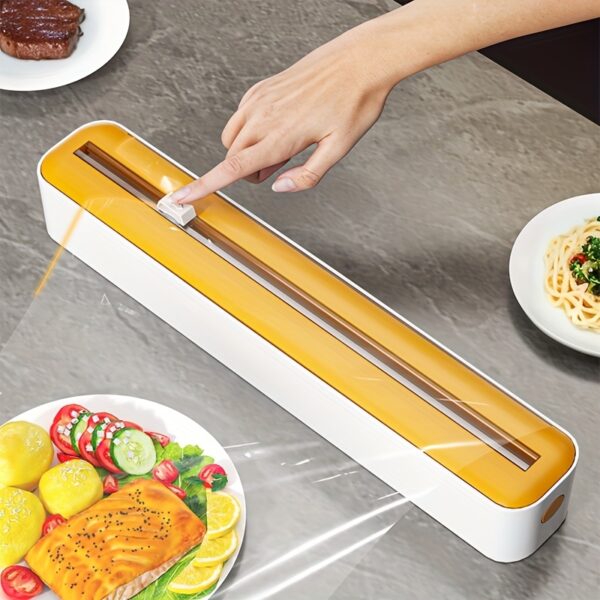 Dual-Action Fresh Wrap Dispenser & Cutter – Multi-Purpose Kitchen Sealer for Plastic, Tin Foil, Baking Paper & Wax Sheets – Reusable Packaging Machine with Orange Accents – Sleek White & Black Design, Kitchen Packaging Tool | Sleek Appliance Design | Dura - Image 7