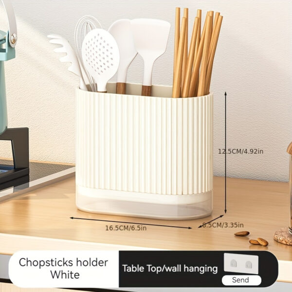 1pc Utensil Holder, Countertop Knife & Fork Storage Drain Box, Multifunctional Plastic Rectangular Drainage Fridge Box, For Spatula, Spoon, Knife, Chopsticks And Fork, Household Storage Supplies - Image 4