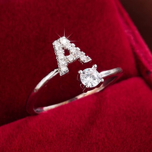 Adjustable Copper Ring With Four-claw Round Zirconia, Featuring The 26 English Letters Of Fashion Trend. - Image 14