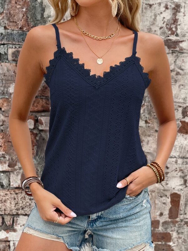 Eyelet Contrast Lace Cami Top, Casual V-neck Spaghetti Strap Top For Summer, Women's Clothing For Coquette/Cute/Y2K Style - Image 38