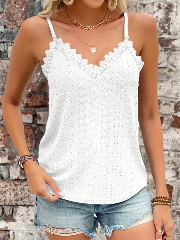 Eyelet Contrast Lace Cami Top, Casual V-neck Spaghetti Strap Top For Summer, Women's Clothing For Coquette/Cute/Y2K Style - Image 57