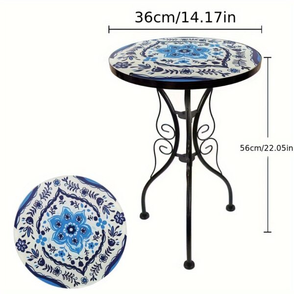 Glass Top Round Pedestal Table Set for Outdoor Patio Balcony - Decorative Mosaic Design, Durable Stained Glass Coffee Tables - Image 33