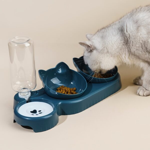 3-in-1 Tilted Pet Bowls Set with Gravity Water Feeder - Adjustable Ear Design for Neck Protection, Easy Cleaning, and Reduced Spills - Perfect for Cats and Small Dogs - Image 8