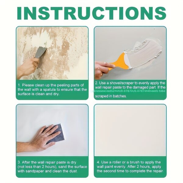 [Long-Lasting Hole Repair Putty] HOLE REPAIR PUTTY - Prevents cracks, durable and long-lasting - Easily repairs holes, cracks, dents and other plasterboard damage - Mild ingredients - Suitable for use on walls - Wall Putty - White, Odorless, Plasterboard - Image 10
