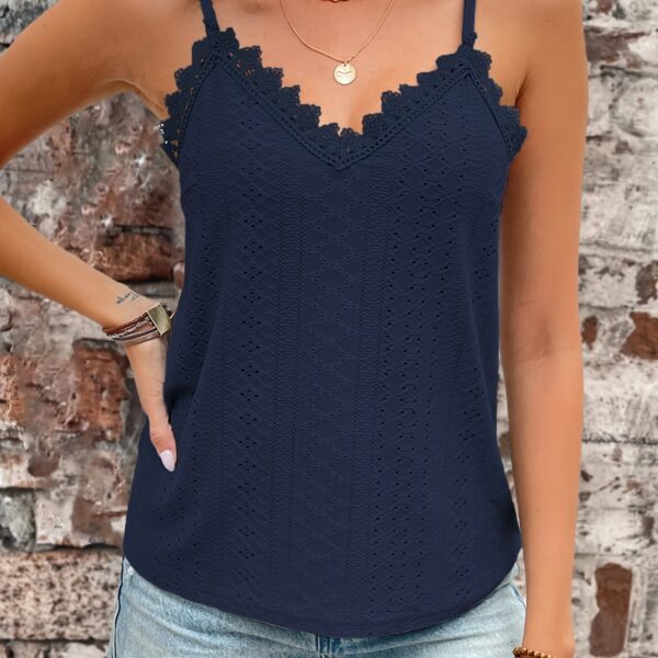 Eyelet Contrast Lace Cami Top, Casual V-neck Spaghetti Strap Top For Summer, Women's Clothing For Coquette/Cute/Y2K Style - Image 15