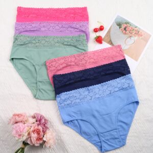 6pcs Women'S Lace Panties - Soft, Stretchy Hipster Underwear in Assorted Colors (Purple, Black, Pink, Teal, Red, Lavender) - Elegant High-Waist Design with Floral Lace Detailin