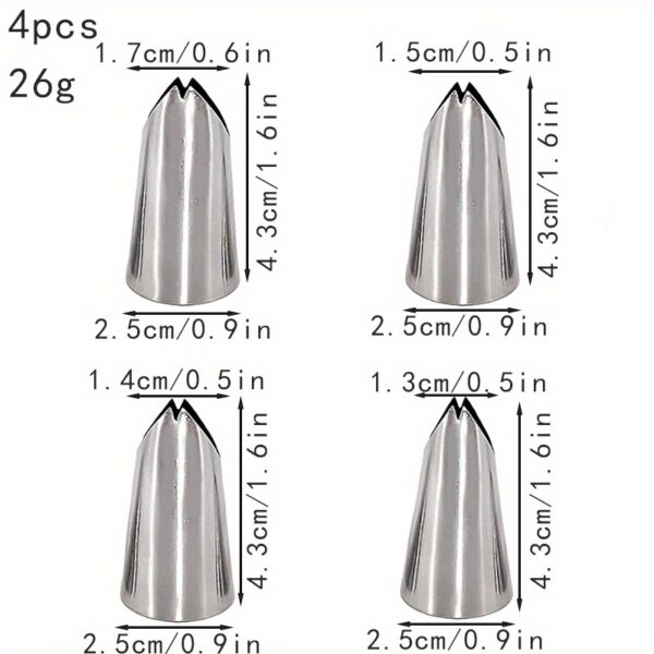 Stainless Steel Medium Size 4pcs Icing Nozzles - 0.5/0.6inch Piping Tips for Cake Decorating, Home Kitchen, and Bakery - Kitchen and Baking Supplies - Image 5