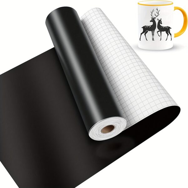 1 Roll Black Adhesive Vinyl, 12 Inch x 25 Feet, Paper Material, Permanent Adhesive for Crafts, Hole Punchers & Vinyl Cutter, Easy to Cut, Weed, Transfer & Apply, Waterproof & Strong Stickiness