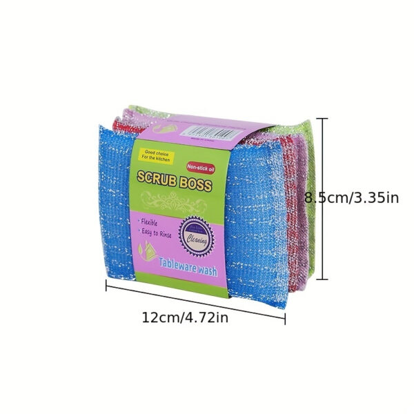4pcs, Kitchen Dishwashing Sponge, Does Not Hurt Pot Brush Pot Artifact, Household Double-sided Cleaning Sponge Wipe, Scouring Pad, Kitchen Scrub Sponge, Cleaning Supplies, Cleaning Tool, Back To School Supplies - Image 3