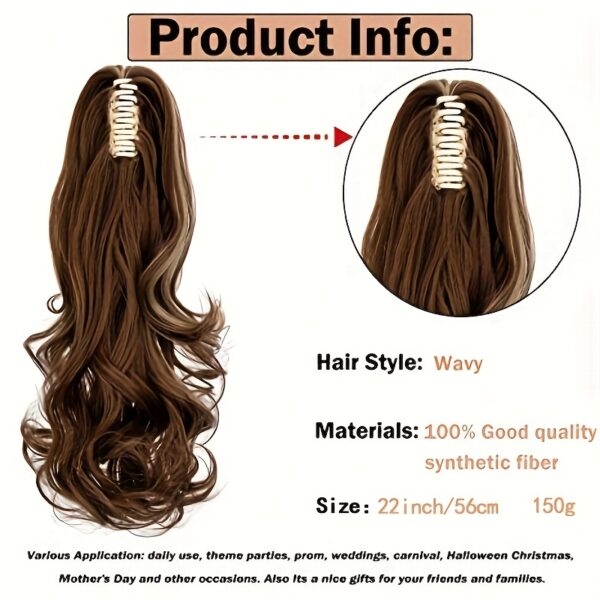 Long Wavy Ponytail Extensions - 55.88 cm Claw Clip In Synthetic Hair Piece For Women - Add Volume And Style To Your Hair Halloween Christmas - Image 6