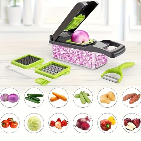 12/16pcs/Set, Vegetable Chopper, Multifunctional Fruit Slicer, Handle Food Grater, Vegetable Slicer, Cutter With Container, Onion Mincer Chopper With Multiple Interchangeable Blades, Household Potato Shredder, Kitchen Stuff, Kitchen Accessories - Image 18