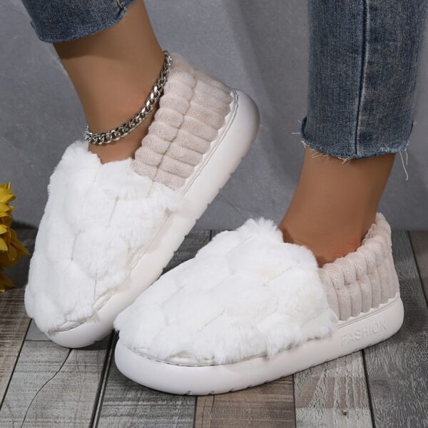 Colorblock Faux Fur Slippers, Casual Slip On Plush Lined Shoes, Comfortable Indoor Home Slippers - Image 11