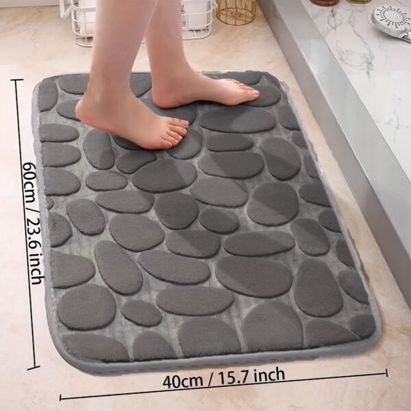 1pc Plush Memory Foam Bath Rug with Cobblestone Embossment - Quick-Dry, Non-Slip, Machine Washable - Soft & Comfortable for Shower and Bathroom, Ideal Fall Decor Accessory, Bathroom Rug - Image 4