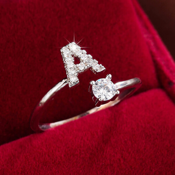 Adjustable Copper Ring With Four-claw Round Zirconia, Featuring The 26 English Letters Of Fashion Trend. - Image 39