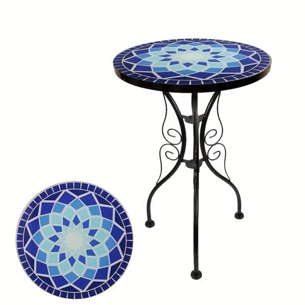 Glass Top Round Pedestal Table Set for Outdoor Patio Balcony - Decorative Mosaic Design, Durable Stained Glass Coffee Tables - Image 5