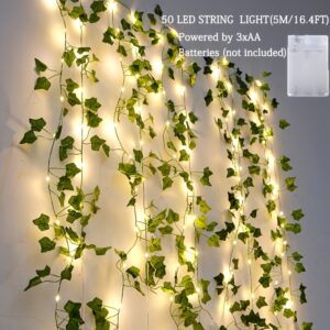 1pc     green leaf & maple led string lights - battery-powered,   copper wire with realistic greenery for outdoor dining, garden, balcony, weddings, and christmas decor - home & kitchen - Temu United Kingdom - Size : 5m/16.4ft 50 Lights