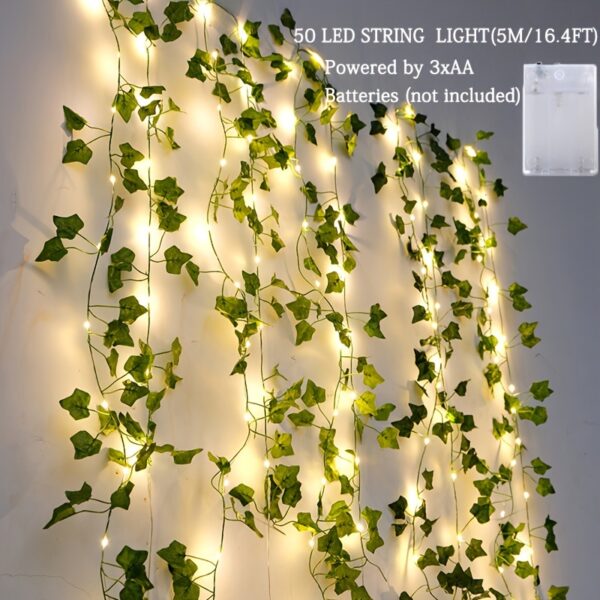 1pc     green leaf & maple led string lights - battery-powered,   copper wire with realistic greenery for outdoor dining, garden, balcony, weddings, and christmas decor - home & kitchen - Temu United Kingdom - Size : 5m/16.4ft 50 Lights