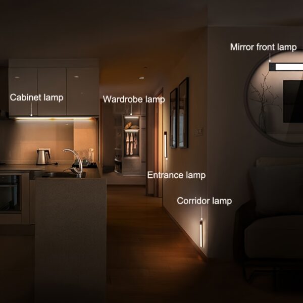 1pc KATHYLIGHT LED Motion Sensor Cabinet Light, Brushed Metal Strip Sconce with Voice Control, Wireless Magnetic USB Rechargeable, Auto-shut-off, Detachable Fixture, Plastic Shade, for Wardrobe, Closet, Kitchen, Stairs, Corridor, Shelf - 800mAh Lithium Ba - Image 6
