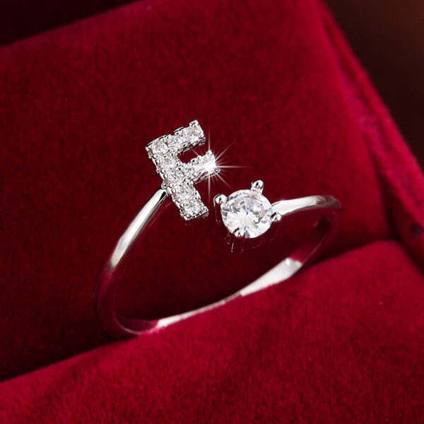 Adjustable Copper Ring With Four-claw Round Zirconia, Featuring The 26 English Letters Of Fashion Trend. - Image 44