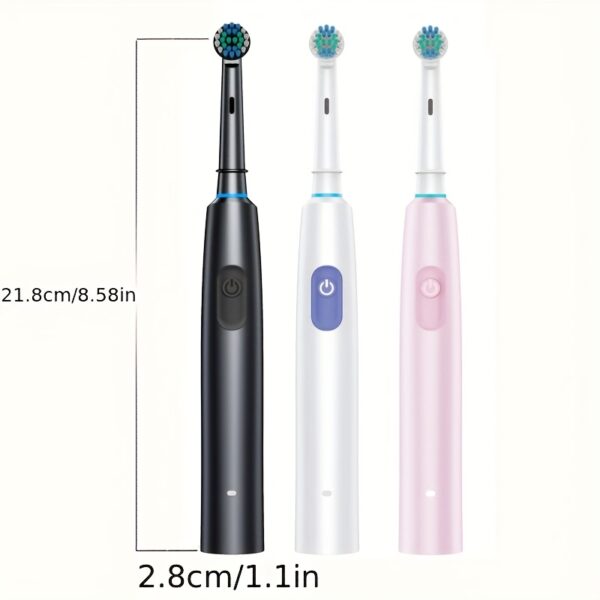 Rechargeable Automatic Smart Toothbrush for Adults - 5 Cleaning Modes, 8 Replacement Heads, USB Charging, 600mAh Lithium Battery, Ideal for Home & Travel, Perfect Gift for Students, Men, Women, Couples - Black - Image 4