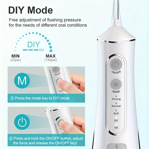 1pc Cordless Water Flosser for Teeth Cleaning, Portable Oral Irrigator with 4 Cleaning Modes, USB Rechargeable,, 1500mAh Lithium Battery, Travel-Friendly Dental Flosser - Image 7