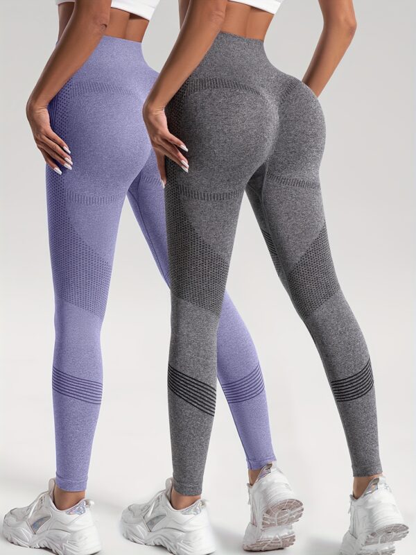 2pcs Solid Color High-Stretch Fitness Yoga Sports Leggings, Soft Breathable Yoga Tight Pants, Women's Activewear - Image 2