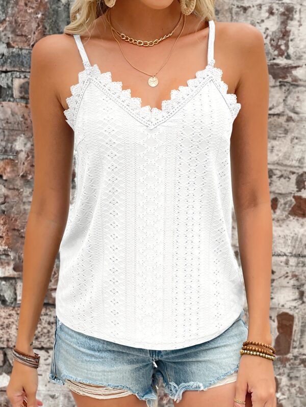 Eyelet Contrast Lace Cami Top, Casual V-neck Spaghetti Strap Top For Summer, Women's Clothing For Coquette/Cute/Y2K Style - Image 58