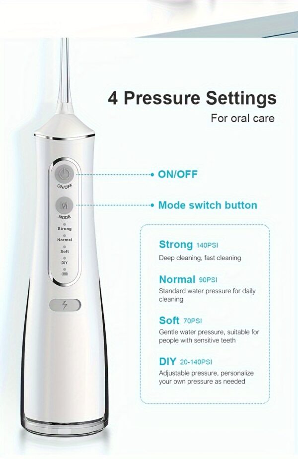 1pc Cordless Water Flosser for Teeth Cleaning, Portable Oral Irrigator with 4 Cleaning Modes, USB Rechargeable,, 1500mAh Lithium Battery, Travel-Friendly Dental Flosser - Image 16