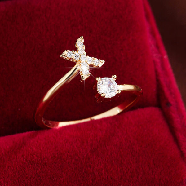 Adjustable Copper Ring With Four-claw Round Zirconia, Featuring The 26 English Letters Of Fashion Trend. - Image 36