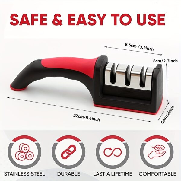 1pc, 3-in-1, Portable Knife Sharpener, Three Stage Knife Sharpener, Manual Knife Sharpener For Powerful Professional Chef's Kitchen, Knife Accessories - Image 7