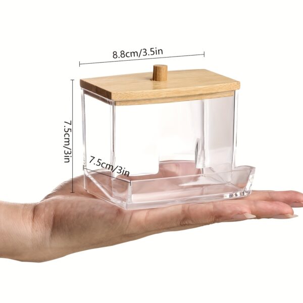 1pc Clear Acrylic Swab Holders With Wooden Lid, Dust-proof Storage Jars For Swab, Jewelry, Powder Puffs, Beauty Eggs, Household Storage Organizer For Dresser, Desktop, Bathroom, Home, Dorm - Image 7