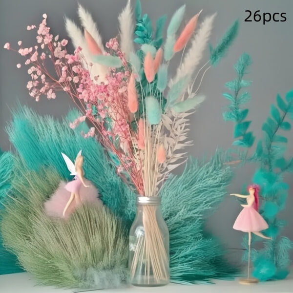 26pcs Set Of Pink Dried Flower Ribbon Vases - Including Teenage Breath, White Pampas Grass, Turquoise Roskus, And Pink/blue Bunny Flowers | Perfect for DIY Jewelry Making - Image 7