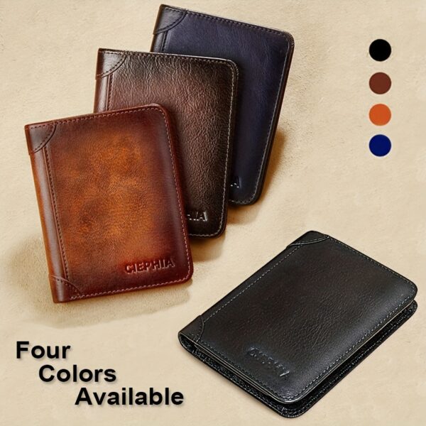1pc CIEPHIA Vintage Genuine Leather RFID Blocking Wallet for Men - Slim, Multi-Functional ID & Credit Card Holder, Deep Brown with Embossed Logo, Ideal Gift for Valentine's Day - Image 18
