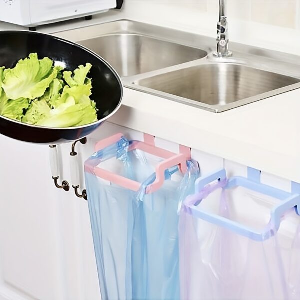 Reusable Plastic 1pc Over-the-Cabinet Garbage Container - Bag Holder Rack For Kitchen, Pantry, Garage & Bathroom - Image 13