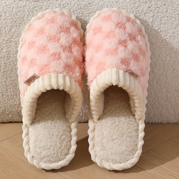 Cozy & Chic Women's Winter Plush Slippers - Soft, Warm Indoor Comfort with Non-Slip PVC Sole, Cream Cuff Detail, Hand Washable - Perfect for Home Relaxation - Image 5