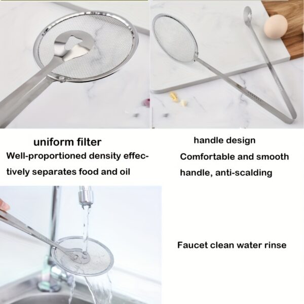 1pc Stainless Steel Frying Oil Filter Clamp & Strainer Spoon - High-Temperature Resistant Kitchen Colander for Efficient Oil Draining, Ideal for Cooking & Frying - Image 7