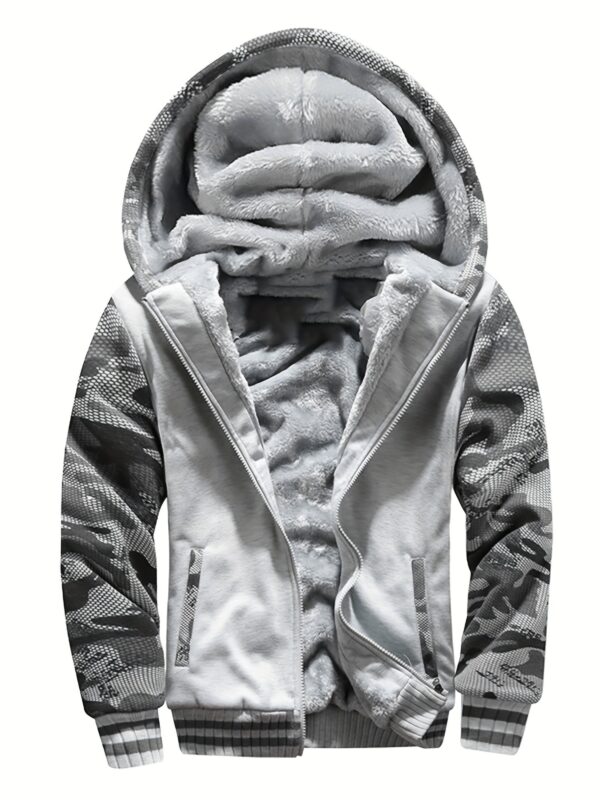 Men's Warm Fleece Hooded Jacket, Casual Color Block Jacket Coat For Fall Winter - Image 5