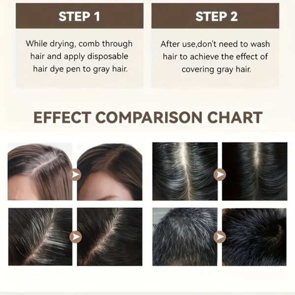 Disposable Hair Dye Pen, Temporary Hair Color Stick, Long-lasting Coverage Of White Grey Hair, Hair Color Touch-Up Stick - Image 2